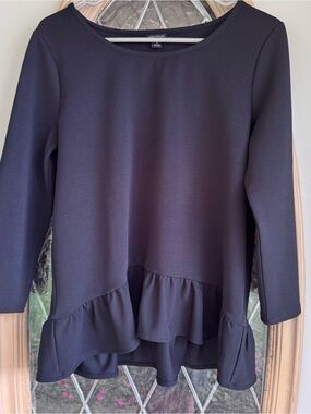 Ann Taylor Black Peplum Ruffle Tunic Top